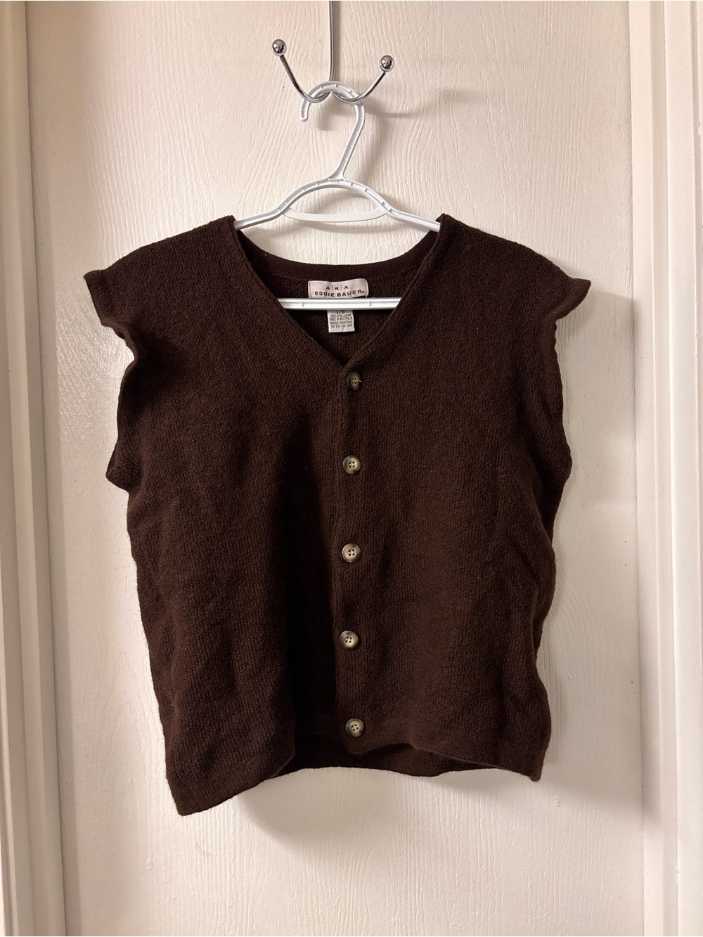 Eddie Bauer Chocolate Brown Wool V-Neck Button Cardigan